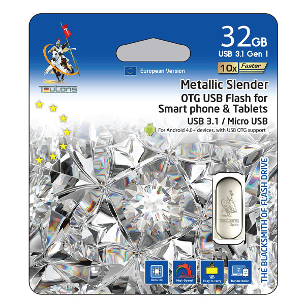 Teutons Metallic Slender OTG Flash Drive USB 3.1 Gen 1 – 32GB (Silver)