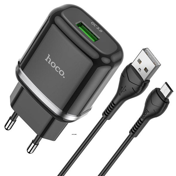 Hoco C72Q Glorious Qc3.0 Wall Charger, Single Usb, 18W Output, Eu Plug, Set With Cable For Type-C - Charger
