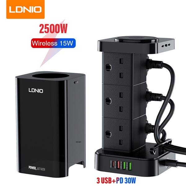 Xiaomi LDNIO SKW6457 6 Outlet USB Tower Extension Power Socket with 15W Wireless Charger