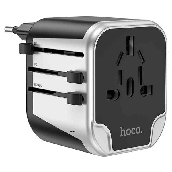 Hoco AC5 2USB+1Socket Universal Conversion Charger Travel Adapter - Black
