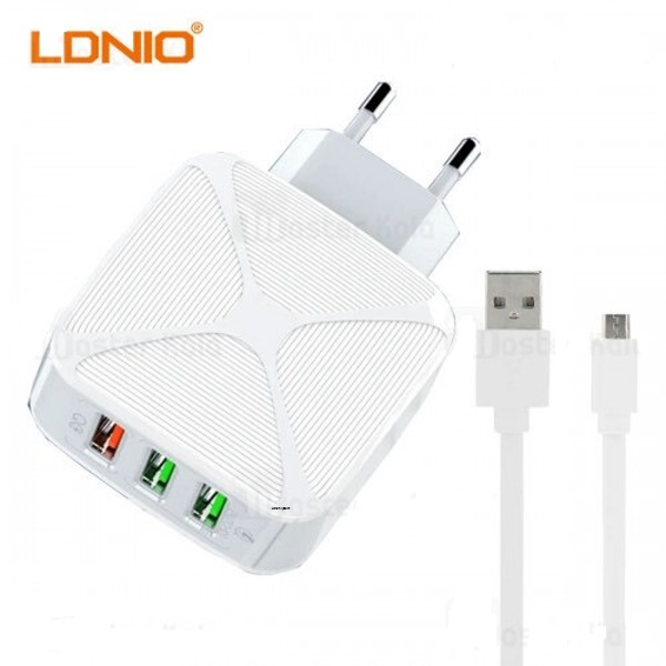 Ldnio A3310Q Usb 3 Port 30W (Max) Eu Plug Qc3.0 Mobile Phone Usb Ac/Dc Travel/Home Fast Charger With Micro Usb Cable / Type-C Cable / Lightning Cable Any One (1Pcs) - Charger